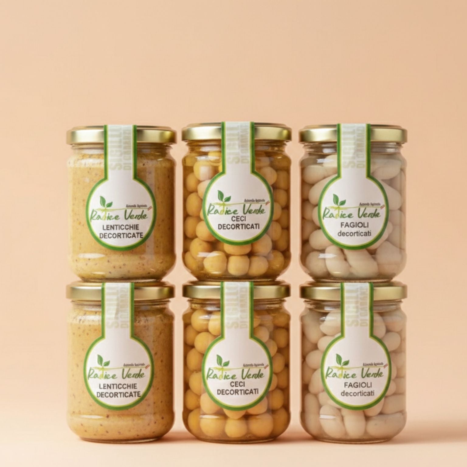 box da 6 pezzi di legumi decorticati realizzati artigianalmente in Molise da un produttore locale. I legumi sono cotti solo in acqua e sale.