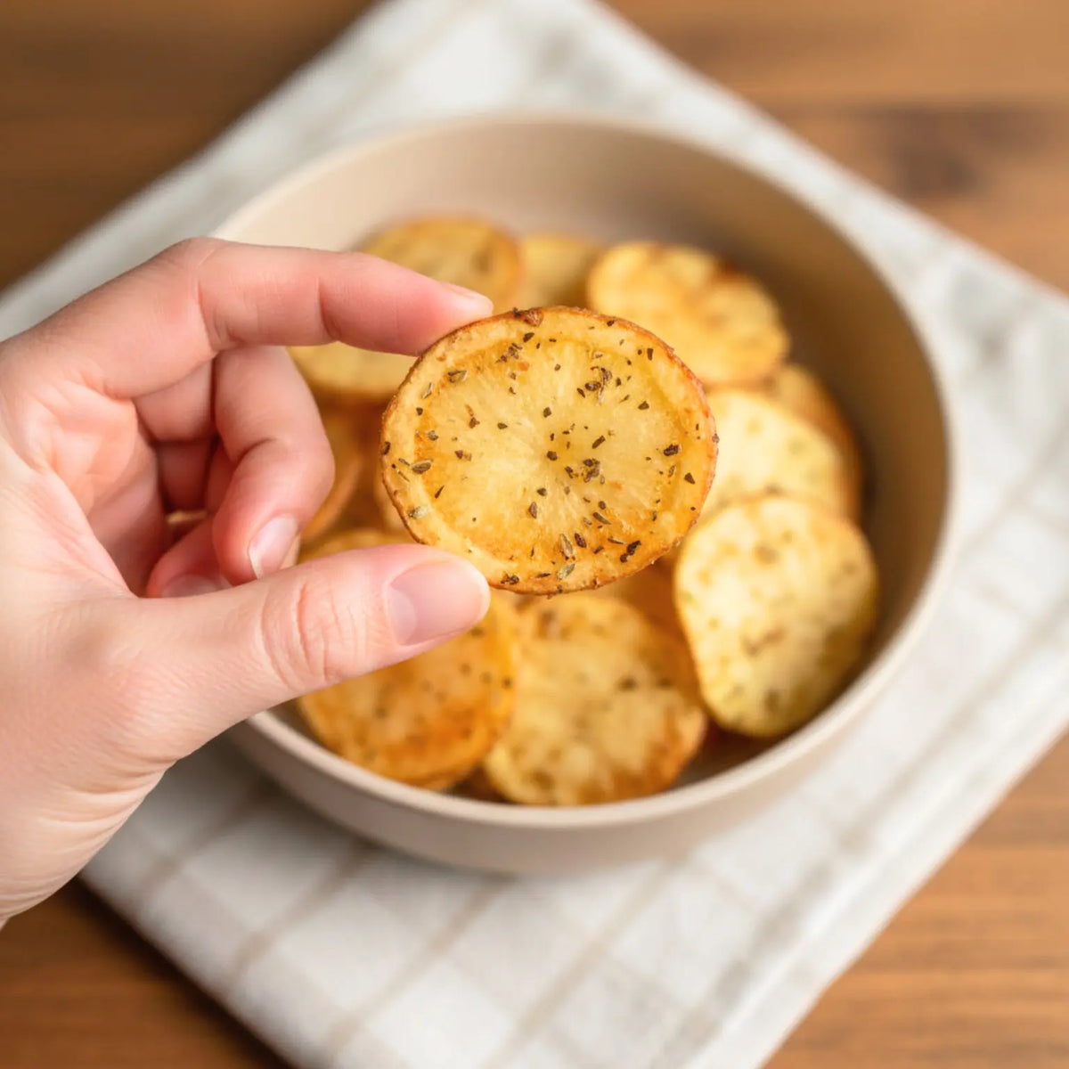 chips di patate fatte in casa con origano essiccato artigianale