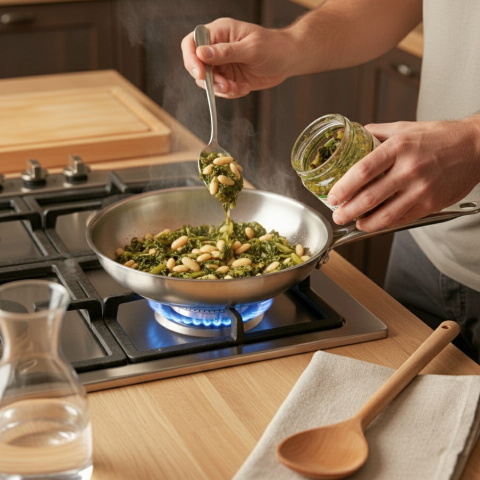 Cicoria e fagioli piattelle in padella, piatto tradizionale del Molise pronto in 15 minuti