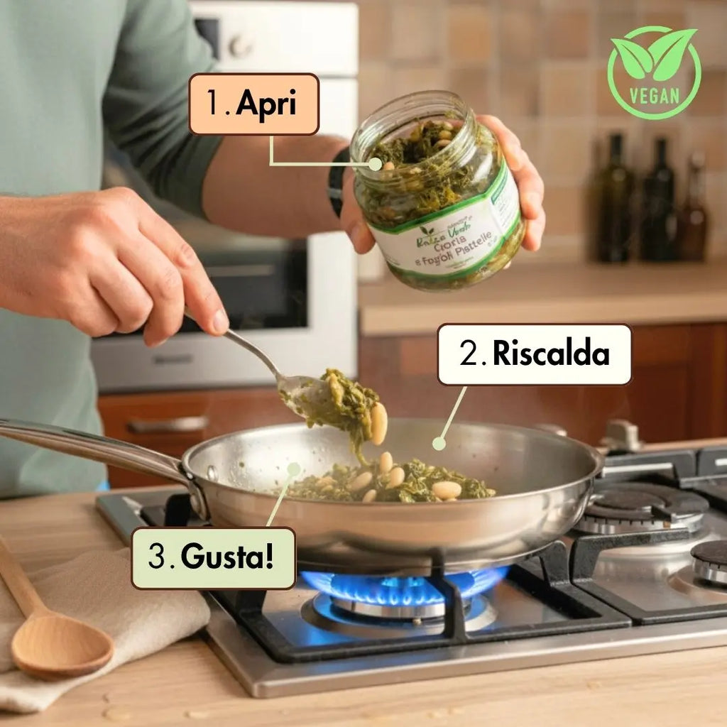 cicoria e fagioli piattelle, piatto da aprire riscaldare e gustare. Pronto in 15 minuti