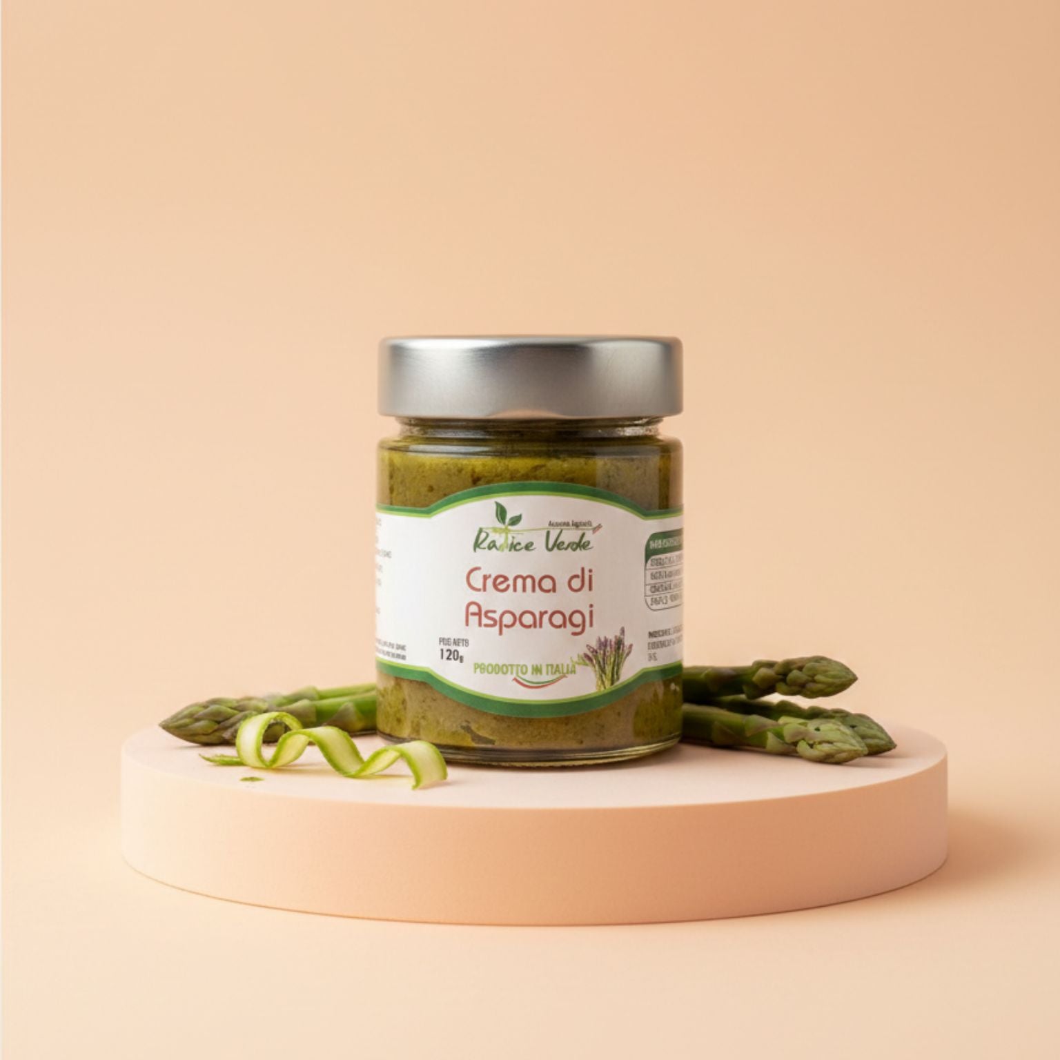 Crema di asparagi artigianale realizzata in Molise con asparagi freschi e Olio extravergine di oliva. Formato 120g.