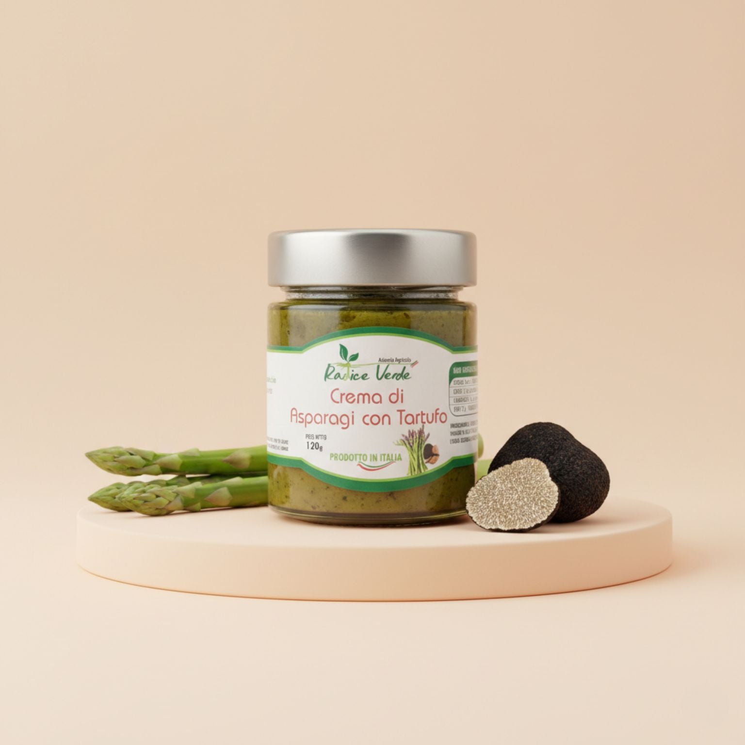 Crema di Asparagi artigianale con Tartufo Nero estivo realizzata da un produttore locale nel cuore del Molise. Formato 120g