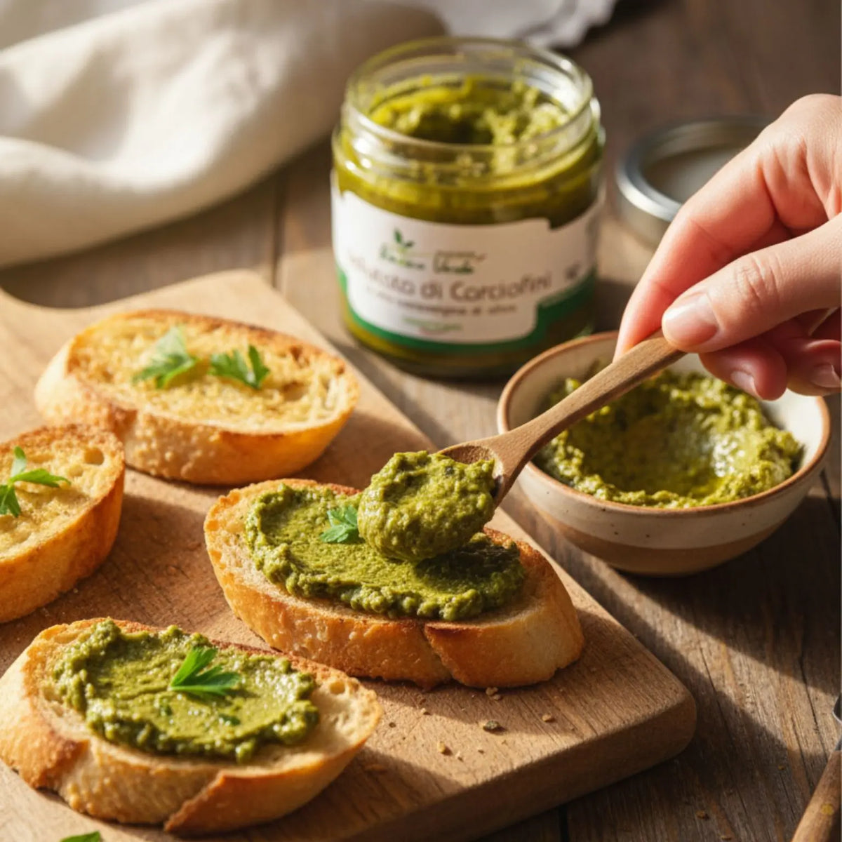 crostoni con vellutata di carciofini in olio EVO, perfetti per i tuoi aperitivi