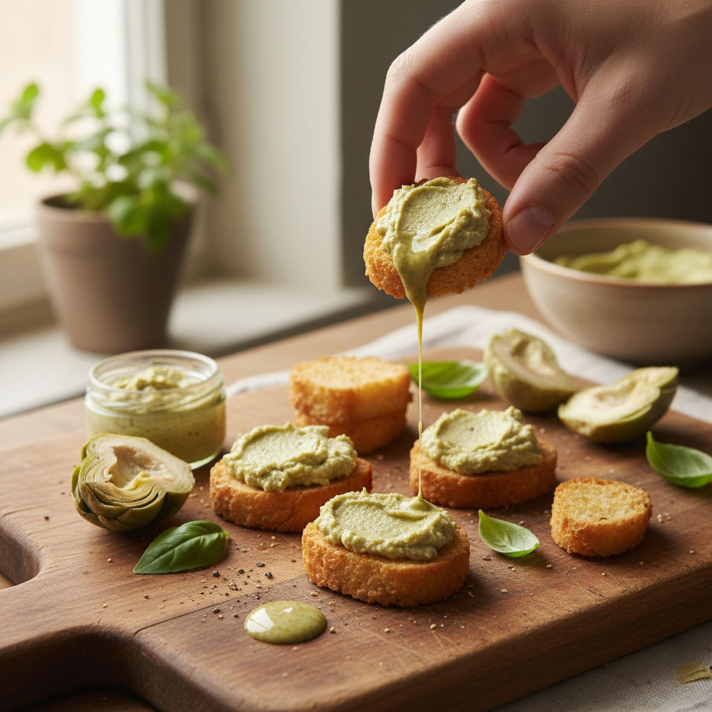crostoni con crema di carciofi spalmabile, perfetti per i tuoi aperitivi
