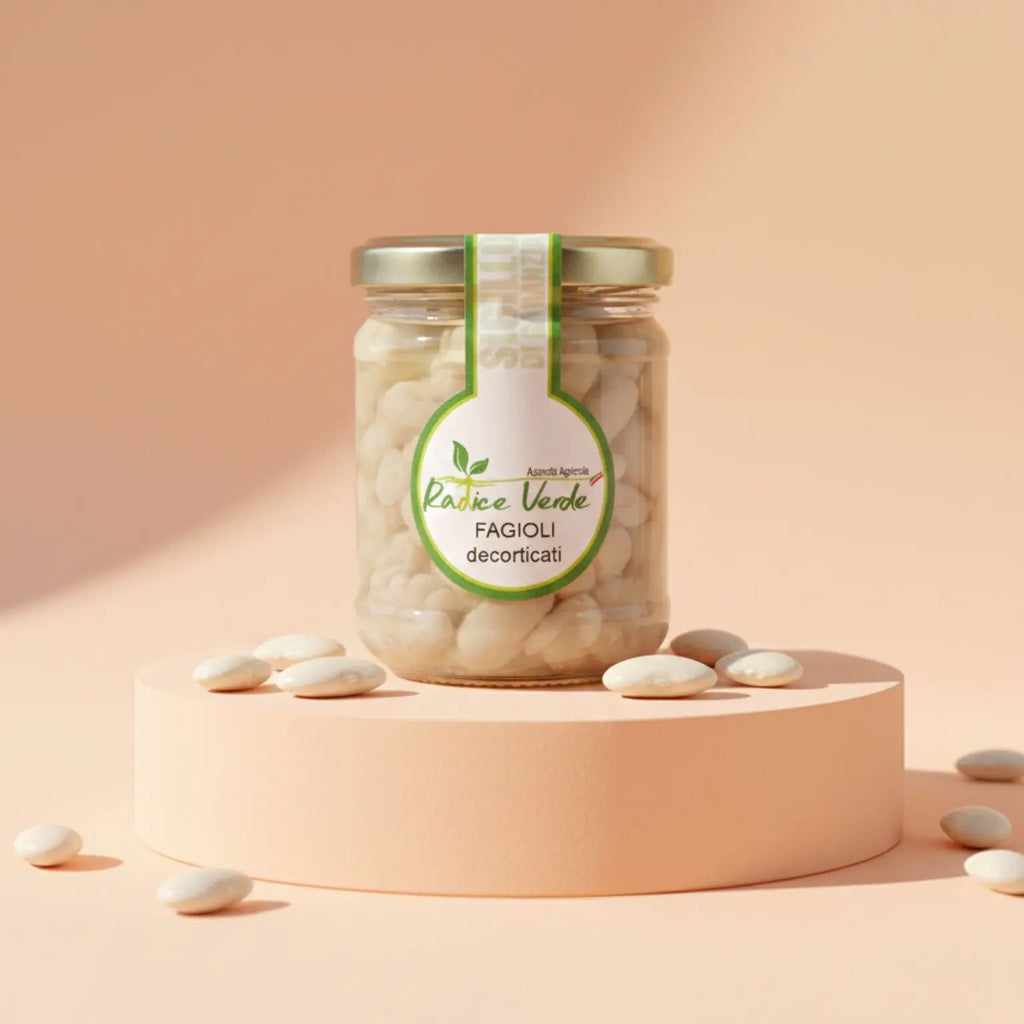 vasetto in vetro di fagioli piattelle decorticati