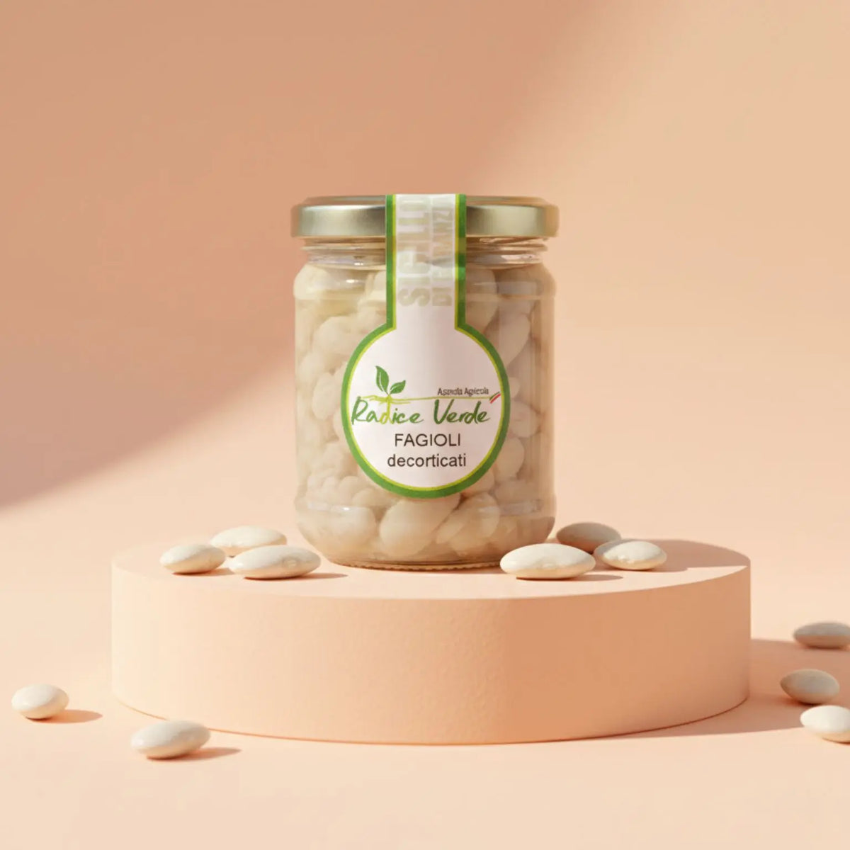 vasetto in vetro di fagioli piattelle decorticati