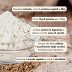 la farina di farro integrale è un alimento ricco di nutrienti, proteine vegetali e fibre. Contiene circa 15g di proteine per 100g, le fibre aiutano la digestione e danno un forte senso di sazietà. Grazie alle fibre, rallenta l'assorbimento degli zuccheri evitando picchi glicemici. Inoltre, favorisce il transito regolare e nutre il microbiota.