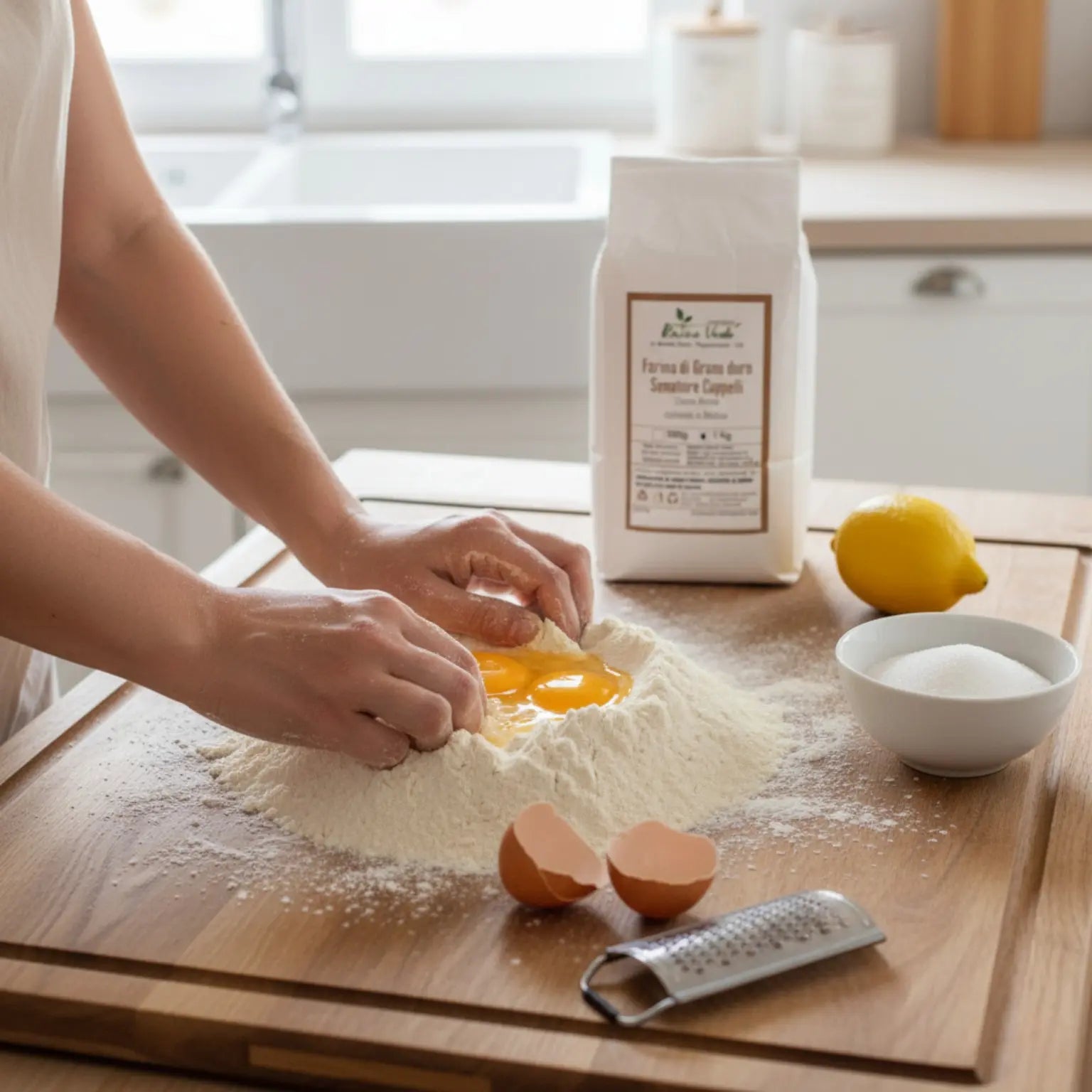 impasto di torta salata realizzato con uova e farina di grano duro senatore cappelli