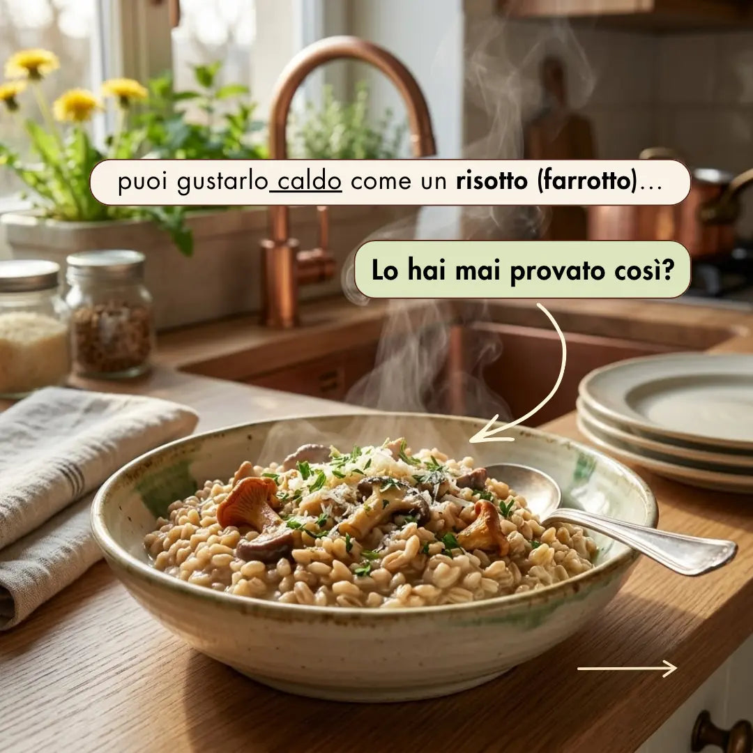 farro semiperlato ottimo per un piatto caldo come un risotto (farrotto) con i funghi porcini.
