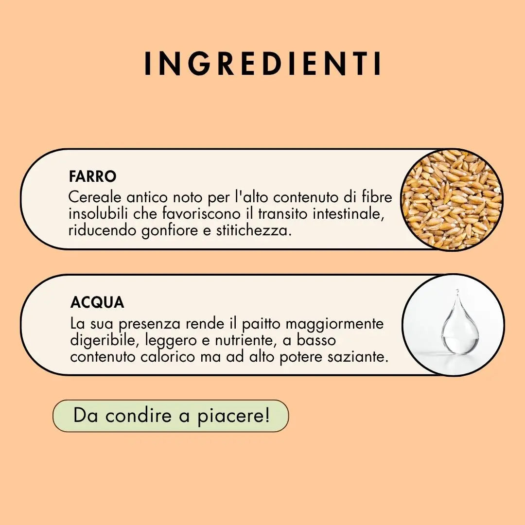 farro al naturale realizzato soltanto con farro coltivato in molise, acqua e sale
