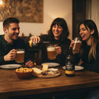 serata tra amici con birra artigianale italiana, taralli, e formaggi vegetali