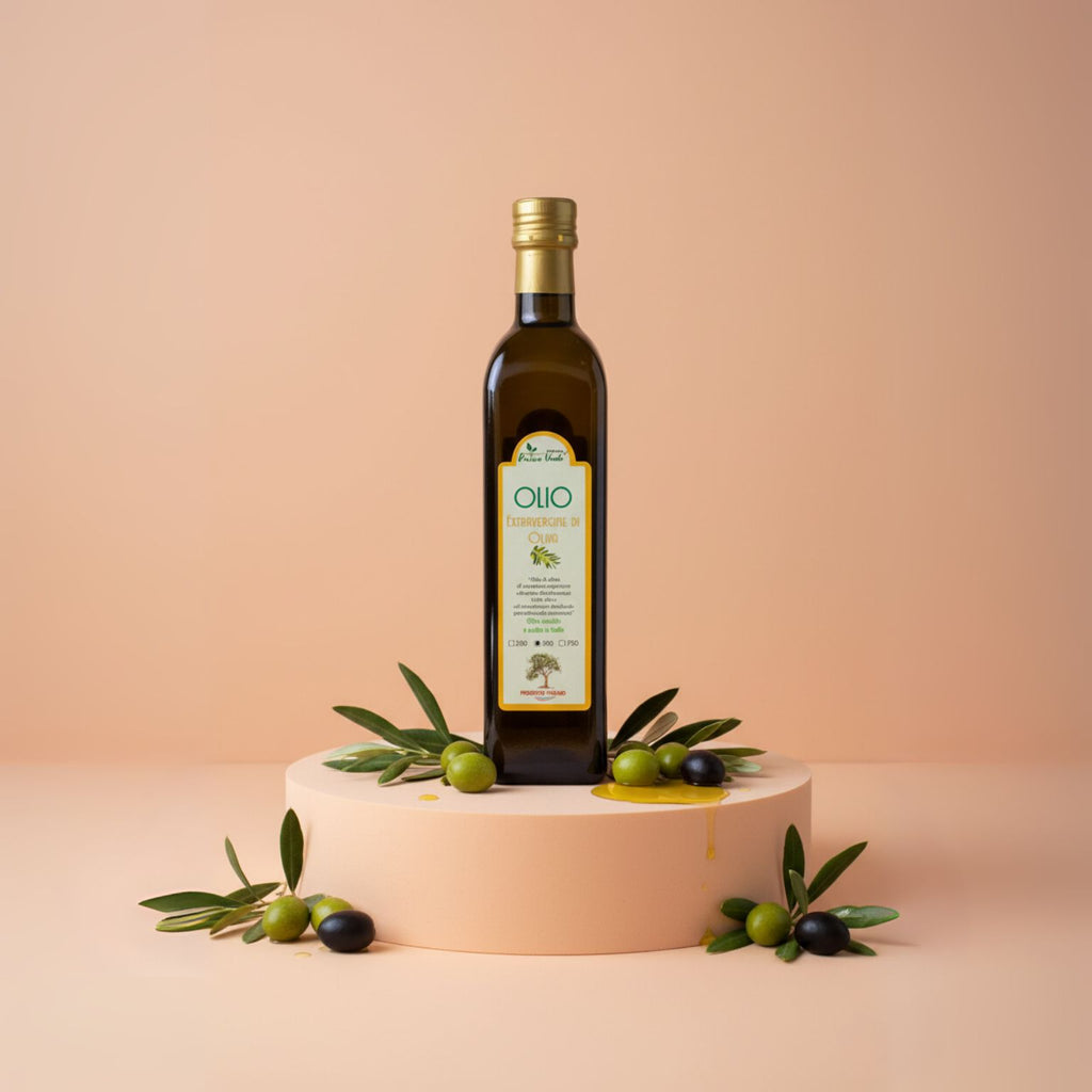 bottiglia di olio extravergine di oliva 100% italiano realizzato artigianalmente