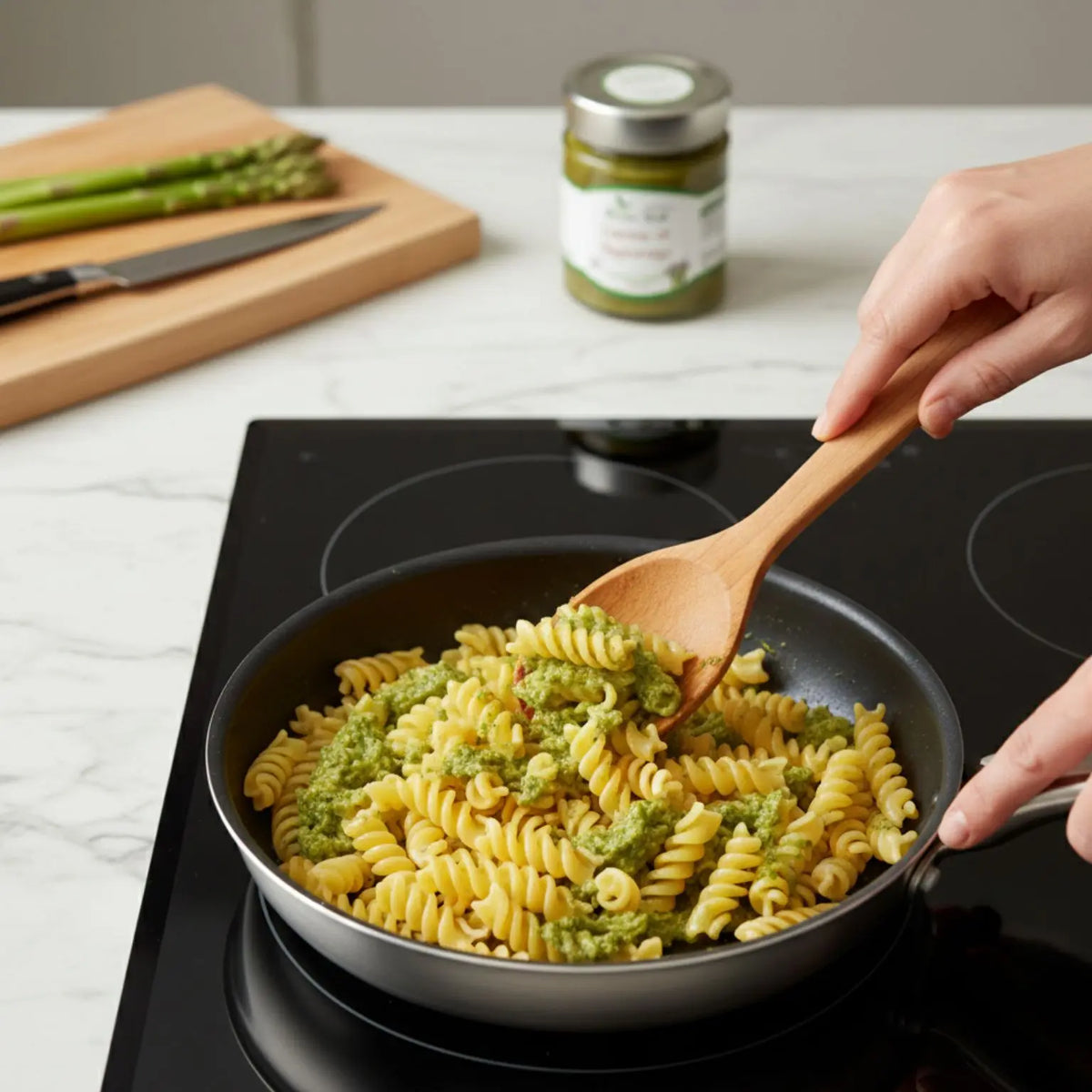 Pasta con crema di asparagi e olio extravergine di oliva