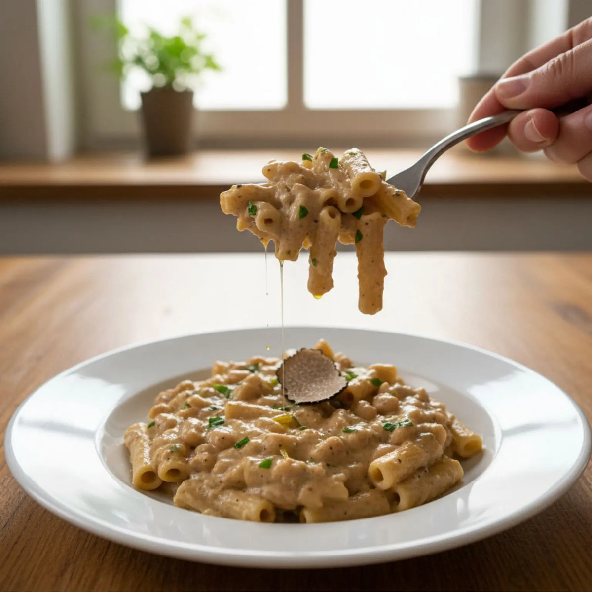 pasta di grano duro senatore cappelli con crema spalmabile di fagioli e tartufo nero