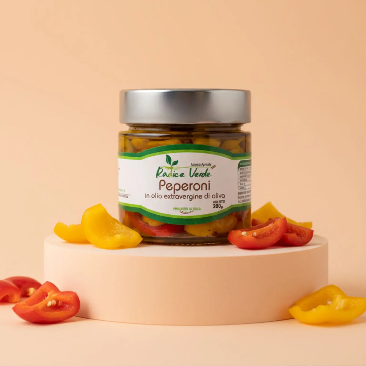 peperoni in olio extravergine di oliva in vetro realizzati artigianalmente senza conservanti