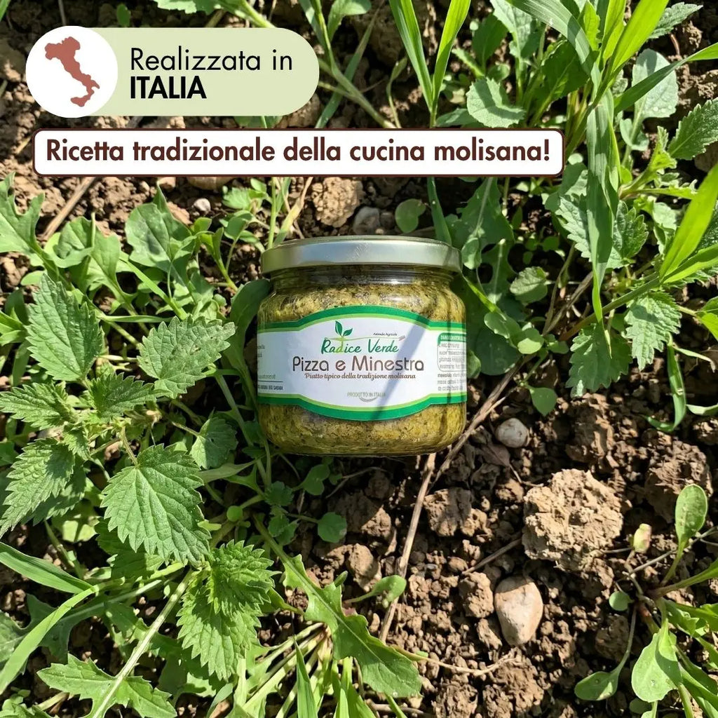 pizza e minestra, ricetta tradizionale della cucina molisana racchiusa in un vasetto
