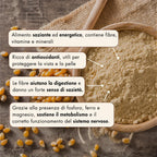 La farina di mais Agostinello è un alimento saziante ed energetico, contiene fibre, vitamine e minerali. È ricca di antiossidanti, utili per proteggere la vista e la pelle. Le fibre della farina di mais aiutano la digestione e danno un forte senso di sazietà. Grazie alla presenza di fosforo, ferro e magnesio, la farina di mais agostinello sostiene il metabolismo e il corretto funzionamento del sistema nervoso.