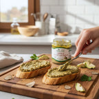 Bruschette di pane artigianale e crema di carciofi e tartufo nero, perfette come aperitivo