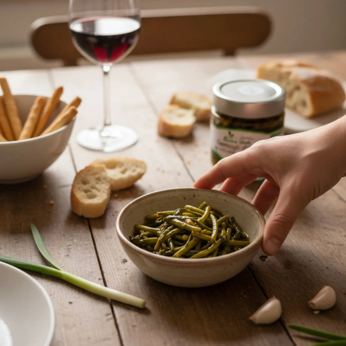 aperitivo con germogli d'aglio realizzati artigianalmente in Italia da mani esperte