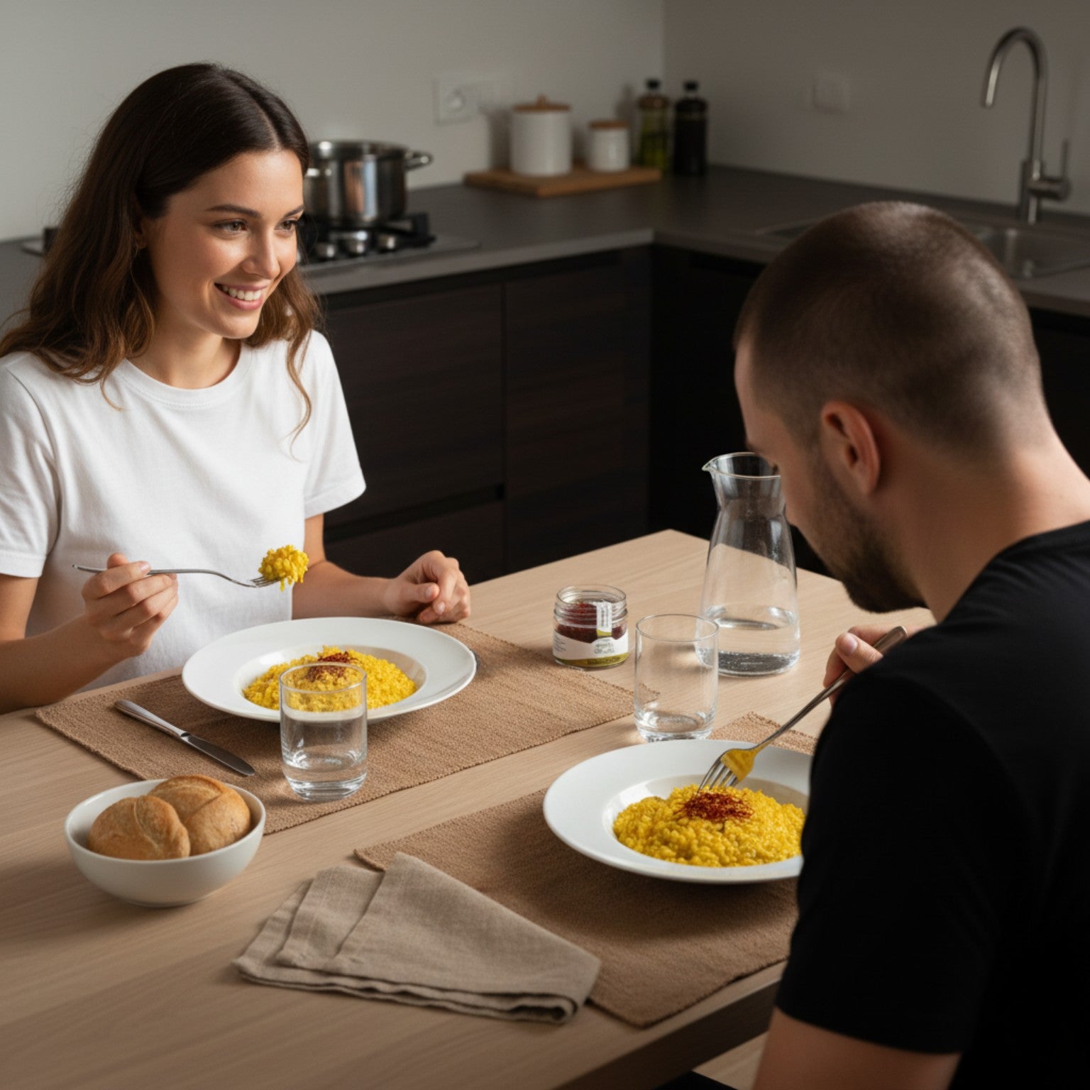 cena per due persona a base di risotto realizzato con pistilli di zafferano