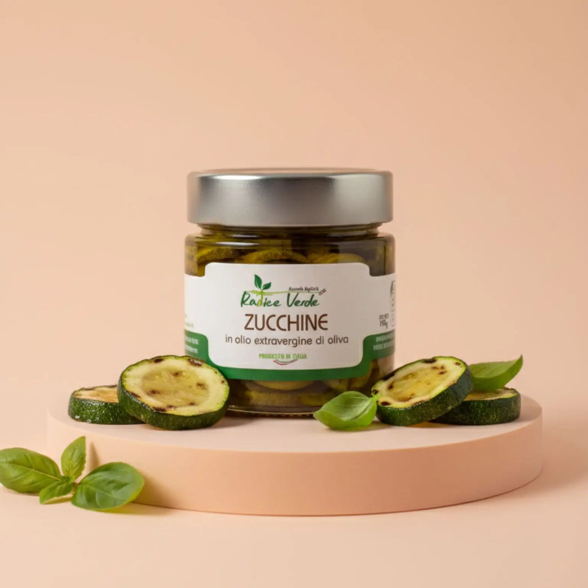 zucchine in vetro in olio extravergine di oliva realizzate artigianalmente da mani esperte