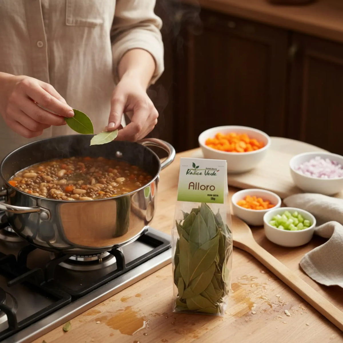 zuppa di legumi con alloro essiccato artigianalmente in Molise
